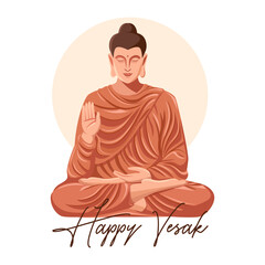 Happy Vesak festival greeting card with Buddha sitting on lotus pose.