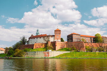 Naklejka na ściany i meble A view of a Wawel castle with Gardens and cathedra, Cracow, Poland. High quality photo