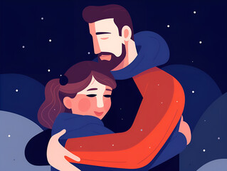illustration of  a father hugs his daughter at night fathers day made with generative ai