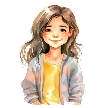 Cute girl in pajamas on white background. AI generated.