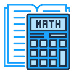 Calculator with Book vector Mathematics concept blue icon