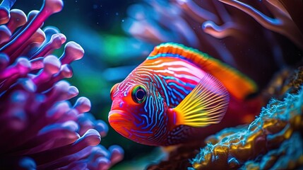 close up underwater tropical fish with sea anemone, Generative Ai