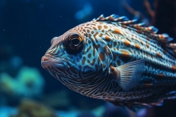 View of the floating fish in the aquarium. Generative AI.
