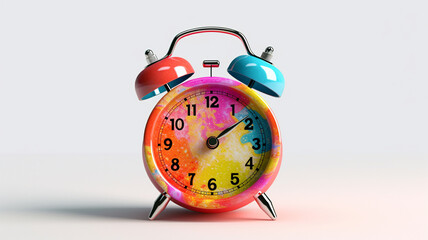 Alarm clock with dial on legs, copy space, rainbow color