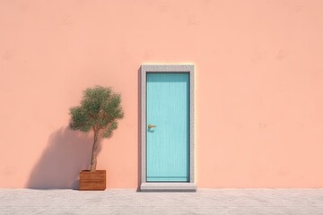 0346. Door in front of pastel wall. Generative AI