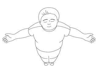 Top view of relax child boy with arms outstretched , out line vector illustrationl.