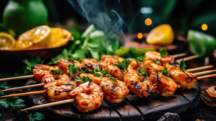 "Savory Grilled Shrimp and Pineapple Skewer on the Barbecue" , summer BBQ (Generative AI)