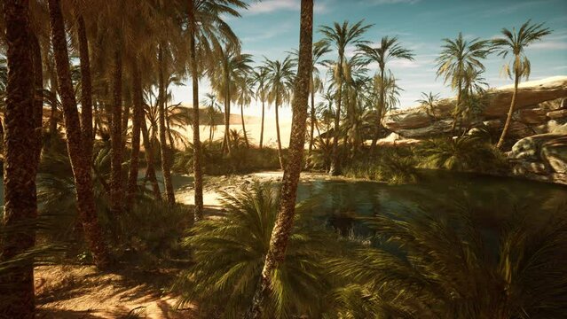 Palm trees in desert Liwa dunes