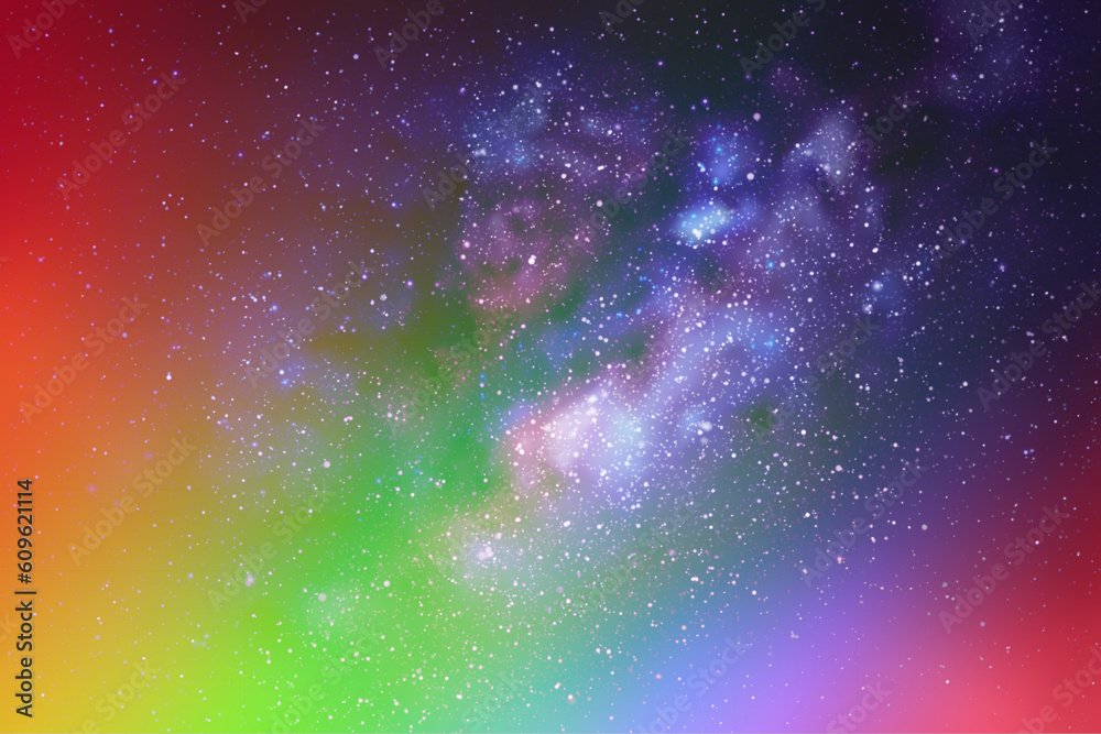 Sticker milky way and rainbow. night starry sky. colorful aurora borealis