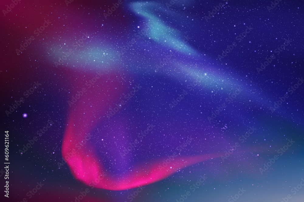 Poster colorful polar lights. night starry sky. purple blue aurora borealis