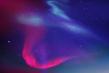 Colorful polar lights. Night starry sky. Purple blue aurora borealis - obrazy, fototapety, plakaty