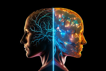 human head silhouette with brain (Generative AI)