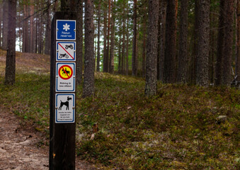 Nature reserve sign in Swedish forest