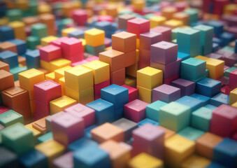 Fototapeta na wymiar Futuristic plastic cubes background Abstract geometric mosaic grid Square tiles pattern Generative AI technology