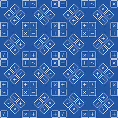 Basic Maths signs vector concept blue line seamless pattern