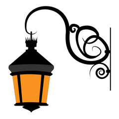 Street vintage lantern in the style of a silhouette on a holder with monograms