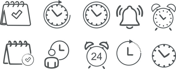 Time and clock line icons. Vector linear icon set.