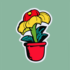 Flower plant in pot cartoon isolated illustration