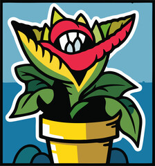 Flower plant in pot cartoon isolated illustration