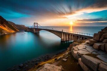 Fototapeta na wymiar sunset over the pier Capturing the World: Unleash Your Wanderlust
