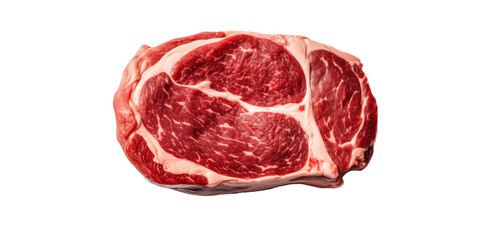 Beef rib eye steak. Isolated on white background. top view. Generative AI.