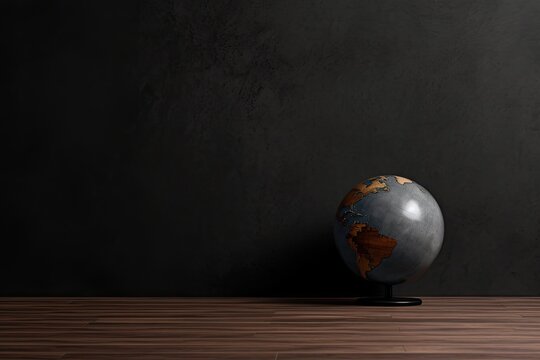 0371. Globe in front of dark wall. Generative AI