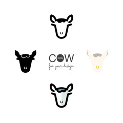 Head of a Cow outline solid vector flat icon. High quality symbol of animal for design. pictogram of cow