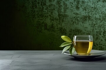 0377. Green tea in front of dark wall. Generative AI