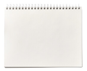 A spiral notebook from top view with empty white cover - obrazy, fototapety, plakaty