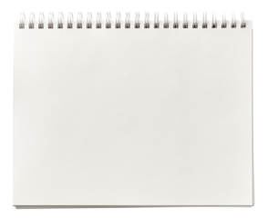 A spiral notebook from top view with empty white cover