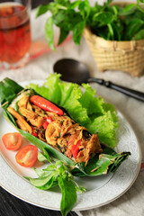 Nasi Bakar with Shredded Chicken Topping