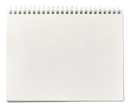 A spiral notebook from top view with empty white cover