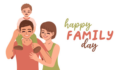 Happy Family Day vector poster, banner, greeting card. Cute family, parents with children.