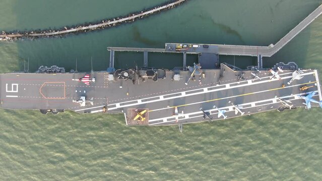 Aerial views from downtown Corpus Christi Texas, including the USS Lexington