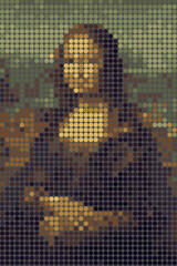 De Vinci Mona Lisa digital dots pixels version. Pixel art mona lisa la Joconde transparent backgound.