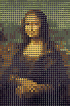 De Vinci Mona Lisa digital dots pixels version. Pixel art mona lisa la Joconde transparent backgound.
