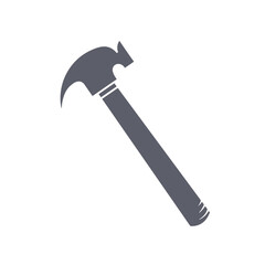 One single grey colored hammer vector icon silhouette illustration isolated on square white background. Simple flat vector icon minimalist industrial object drawing.