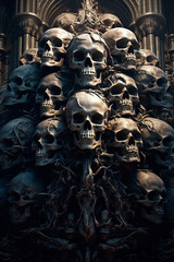 A bunch of skulls sitting on top of each other. Generative AI