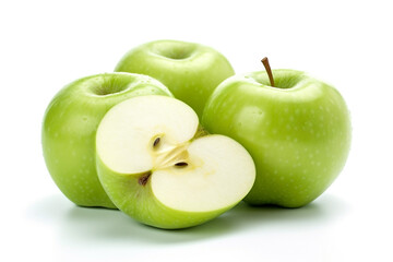 Fresh cut green apples, isolated on a white background. Created with generative ai
