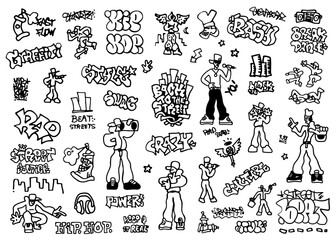 rap graffiti style background doodle illustration , isolated vector symbols
