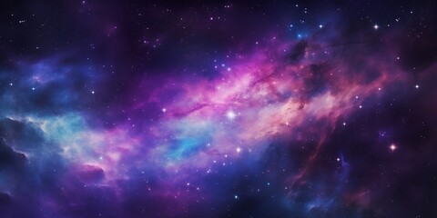 Obraz na płótnie Canvas Nebula Galaxy Background With Purple Blue Outer Space. Cosmos Clouds And Beautiful Universe Night Stars. Sublime Generative AI image