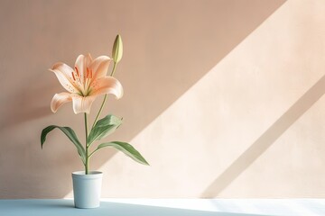 0424. Lily in front of light pastel wall. Generative AI