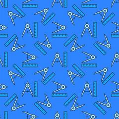 Ruler and Compass vector Mathematics Tools blue seamless pattern
