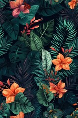 Fototapeta na wymiar tropical leaves ornament wallpaper, natural background -Ai