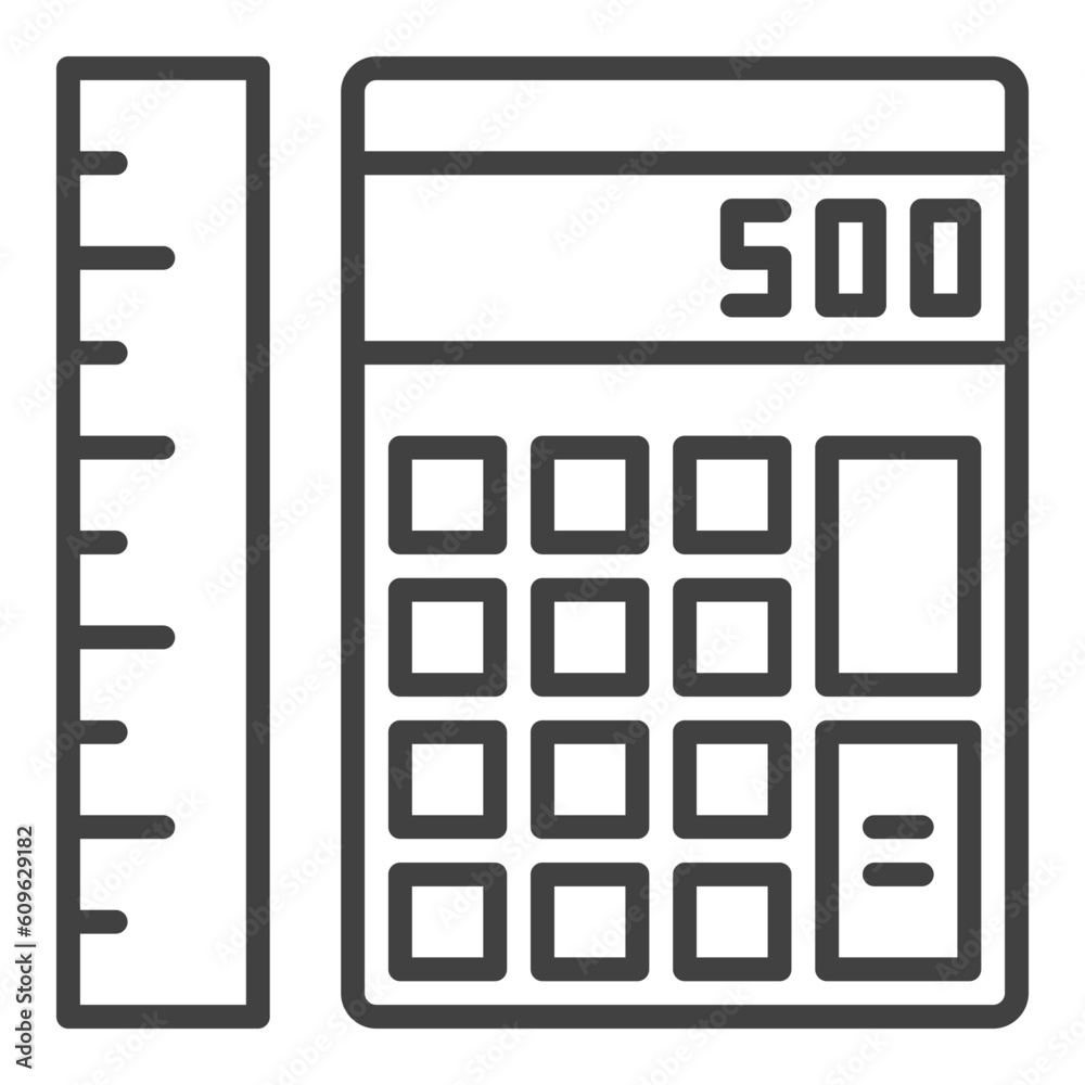 Poster Calculator with Ruler vector Math Education concept outline icon