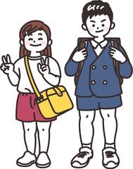 男子小学生と女子園児　保育園児　幼稚園児