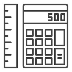 Calculator with Ruler vector Math Education concept outline icon