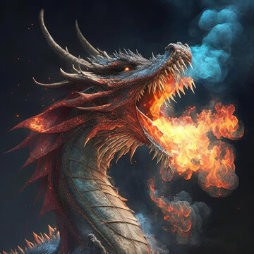 Beautiful and powerful fantasy dragon. Generative AI