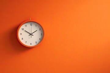 Fototapeta na wymiar 0444. orange clock in front of pastel wall. Generative AI