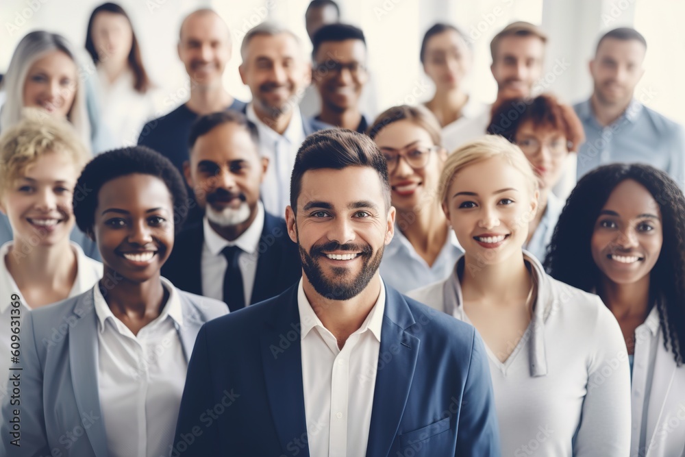 Wall mural business team businesswoman businessman meeting office teamwork happy portrait together education cheerful colleague group, created using  generative ai technology